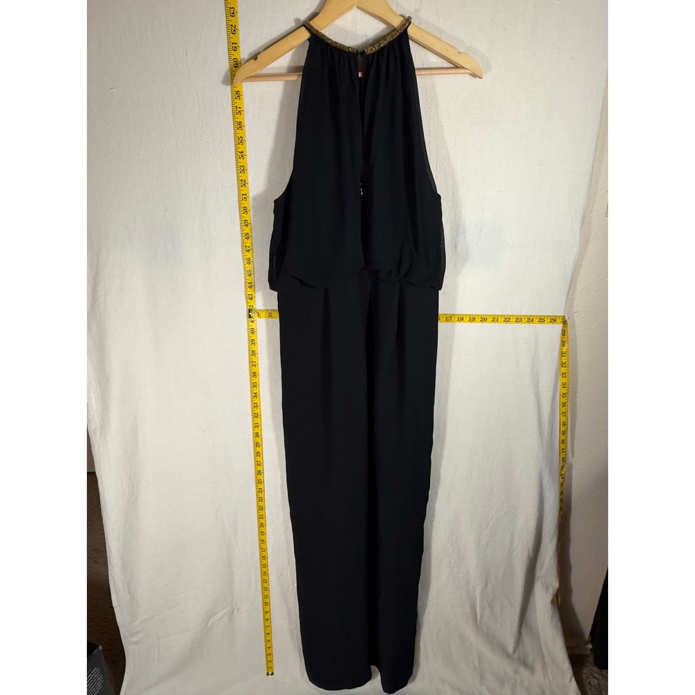 Gibson Latimer Jumpsuit Women 8 Black Gold Beaded Halter Neck Classy Wide Leg
